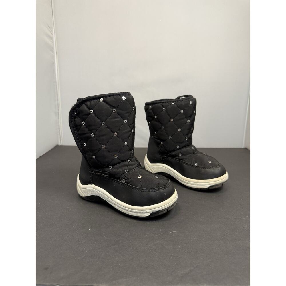 Adorababy Black Quilted Snow Boots Toddler Girls With Silver Sequin Size 8